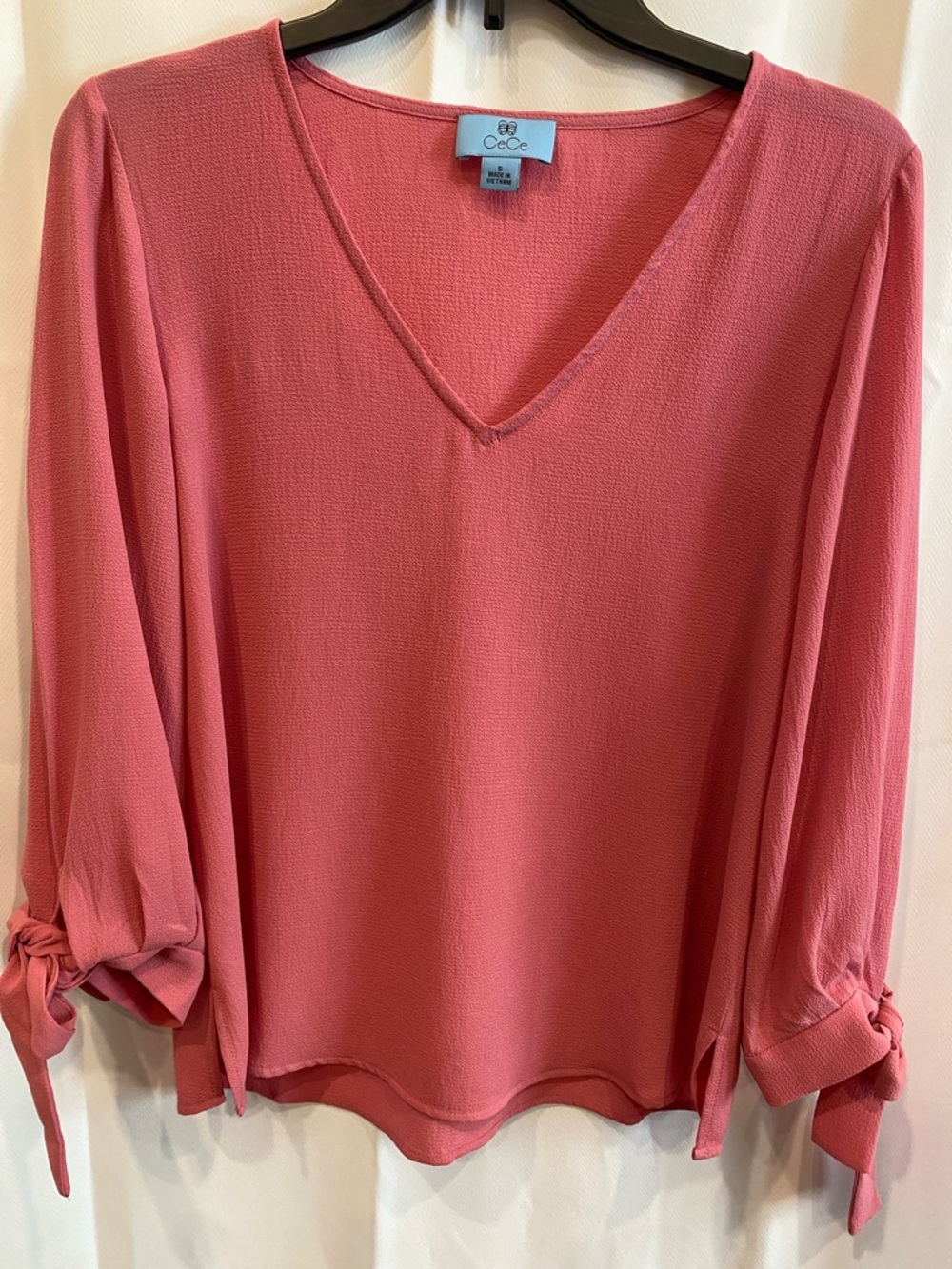 CeCe Rose Pink V-Neck Tie-Sleeve Blouse